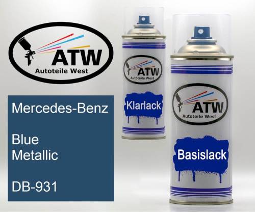 Mercedes-Benz, Blue Metallic, DB-931: 400ml Sprühdose + 400ml Klarlack - Set, von ATW Autoteile West.